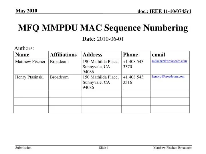 mfq mmpdu mac sequence numbering