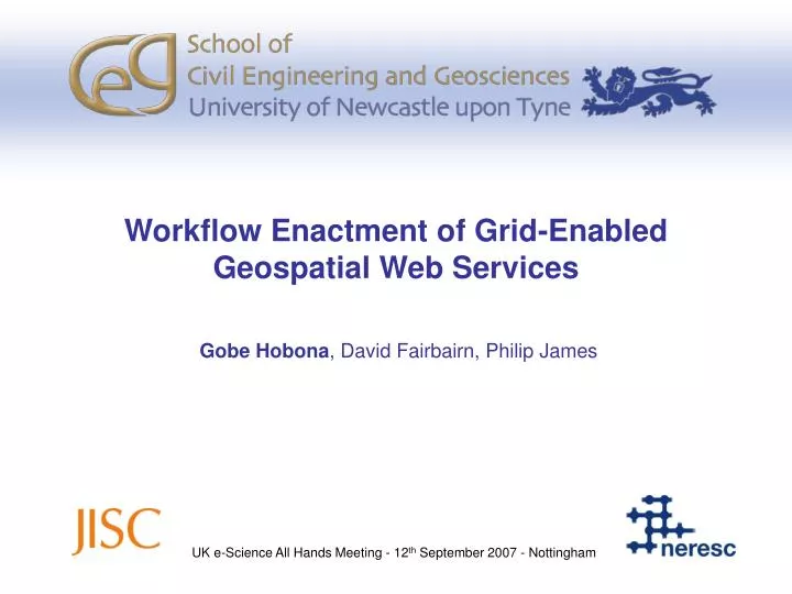 workflow enactment of grid enabled geospatial web services