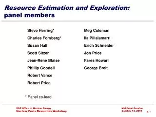 Resource Estimation and Exploration: panel members