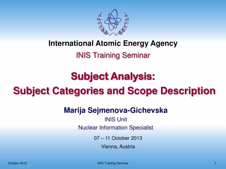inis training seminar subject analysis subject categories and scope description