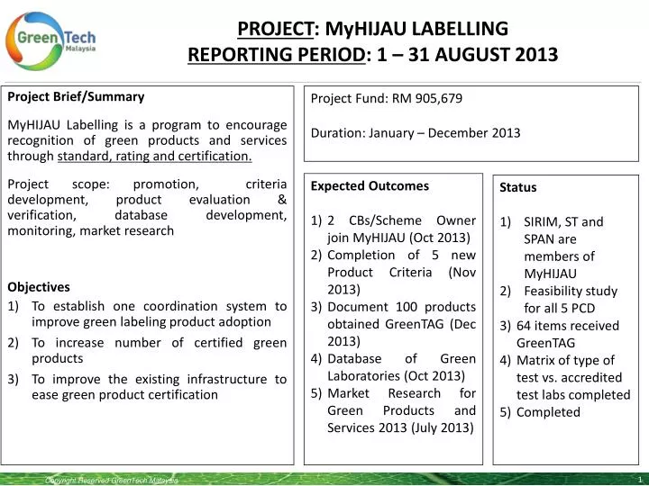 project myhijau labelling reporting period 1 31 august 2013