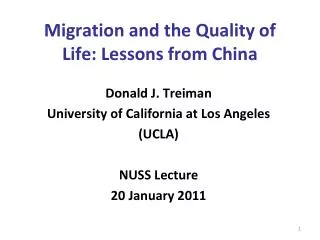 Migration and the Quality of Life: Lessons from China