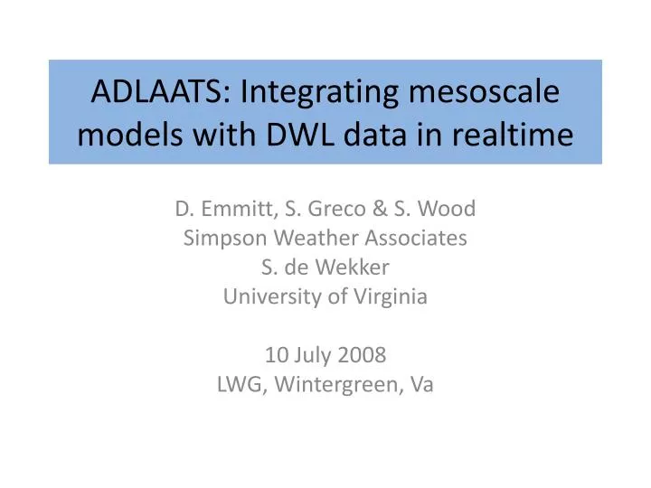 adlaats integrating mesoscale models with dwl data in realtime