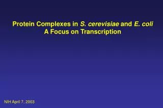 Protein Complexes in S. cerevisiae and E. coli A Focus on Transcription