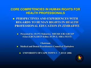 CORE COMPETENCIES IN HUMAN RIGHTS FOR HEALTH PROFESSIONALS