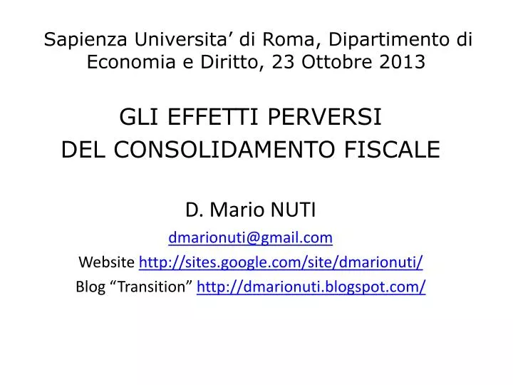 sapienza universita di roma dipartimento di economia e diritto 23 ottobre 2013