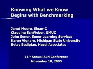 Knowing What we Know Begins with Benchmarking
