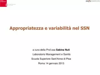 appropriatezza e variabilit nel ssn