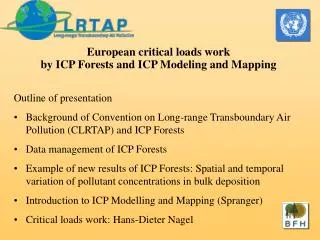 European critical loads work by ICP Forests and ICP Modeling and Mapping Outline of presentation