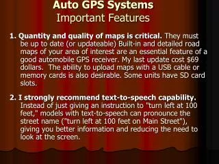 Auto GPS Systems Important Features
