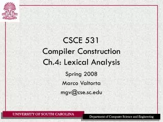 csce 531 compiler construction ch 4 lexical analysis