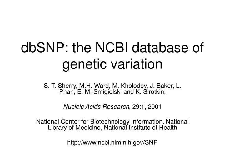 dbsnp the ncbi database of genetic variation