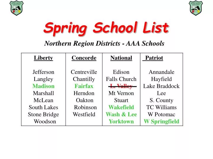 spring school list