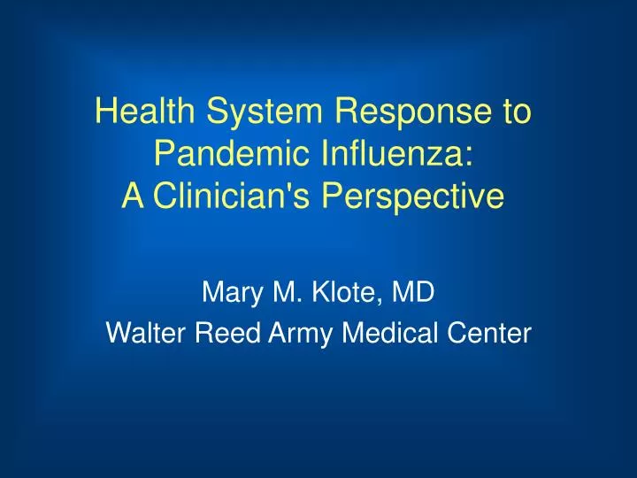 health system response to pandemic influenza a clinician s perspective