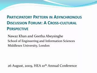 Participatory Pattern in Asynchronous Discussion Forum: A Cross-cultural Perspective