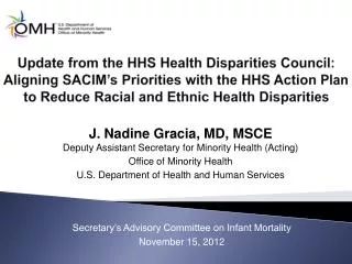 J. Nadine Gracia, MD, MSCE Deputy Assistant Secretary for Minority Health (Acting)