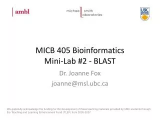 MICB 405 Bioinformatics Mini-Lab #2 - BLAST