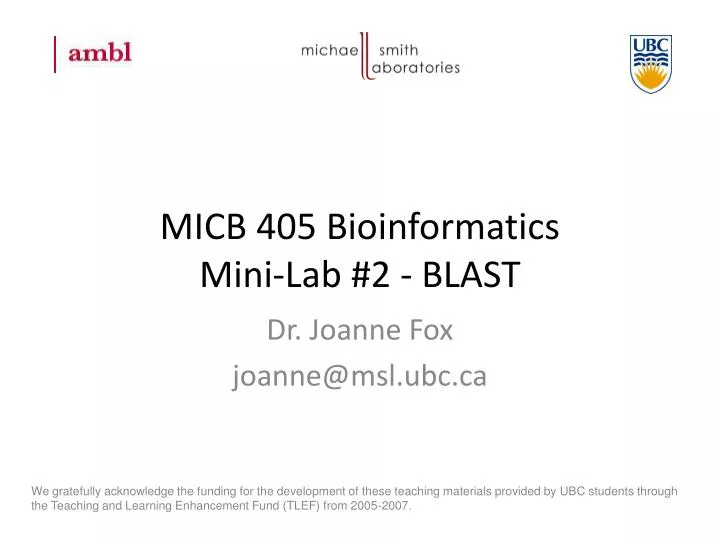 micb 405 bioinformatics mini lab 2 blast