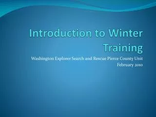 Introduction to Winter Training