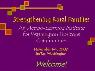 Strengthening Rural Families An Action-Learning Institute for Washington Horizons Communities