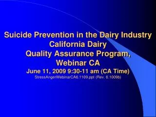Suicide Prevention in the Dairy Industry