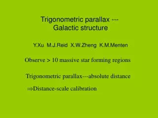 Trigonometric parallax --- Galactic structure Y.Xu M.J.Reid X.W.Zheng K.M.Menten