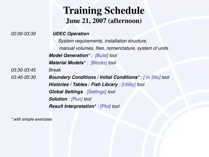 training schedule june 21 2007 afternoon