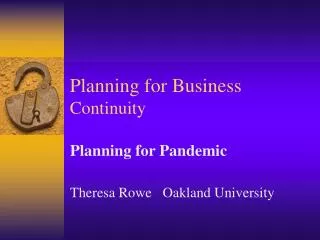Planning for Business Continuity