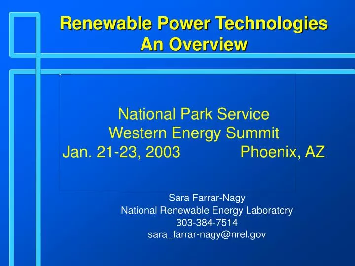 renewable power technologies an overview