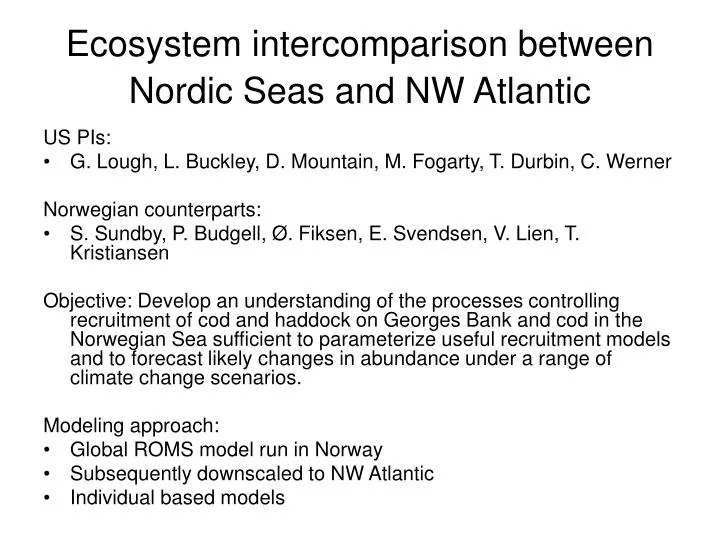 ecosystem intercomparison between nordic seas and nw atlantic