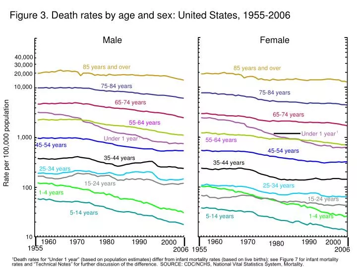 figure 3 death rates by age and sex united states 1955 2006