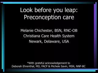 Look before you leap: Preconception care