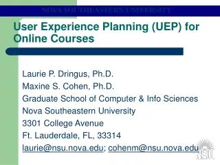 User Experience Planning (UEP) for Online Courses