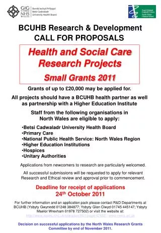 BCUHB Research &amp; Development CALL FOR PROPOSALS