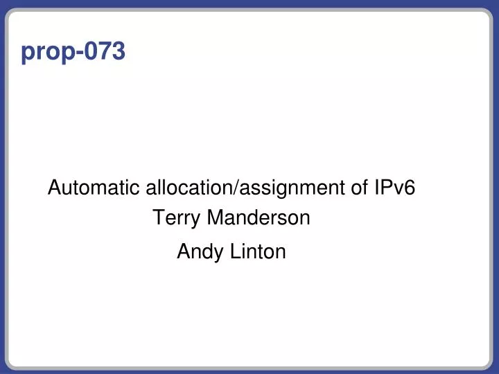 automatic allocation assignment of ipv6 terry manderson andy linton