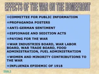 EFFECTS OF THE WAR ON THE HOMEFRONT