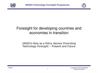 Foresight for developing countries and economies in transition