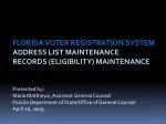 Florida Voter Registration System Address List Maintenance Records (Eligibility ) Maintenance - slide 1