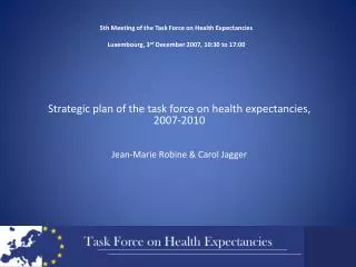 Strategic plan of the task force on health expectancies, 2007-2010