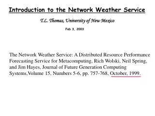 Introduction to the Network Weather Service