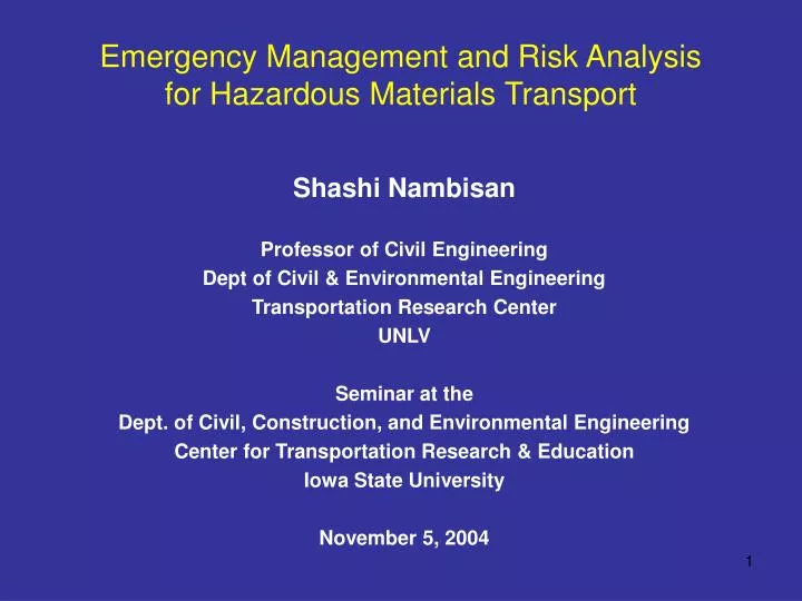 emergency management and risk analysis for hazardous materials transport