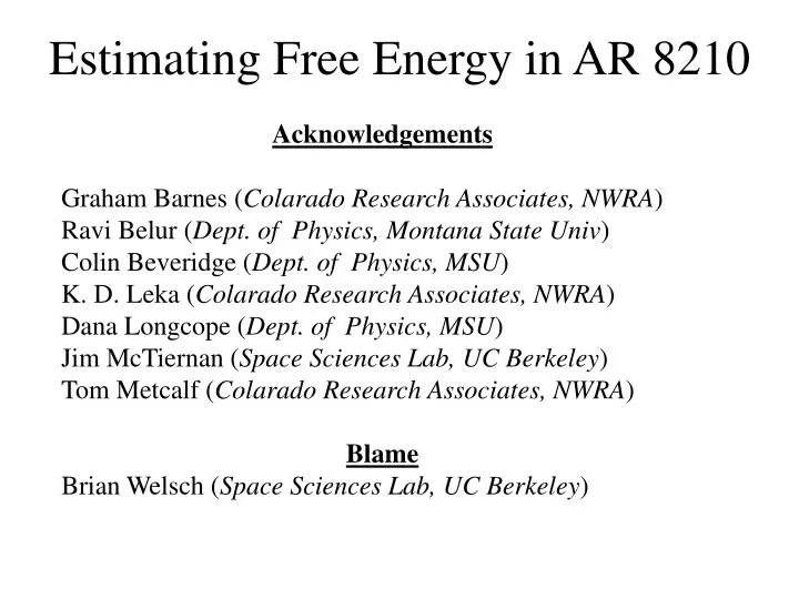 estimating free energy in ar 8210