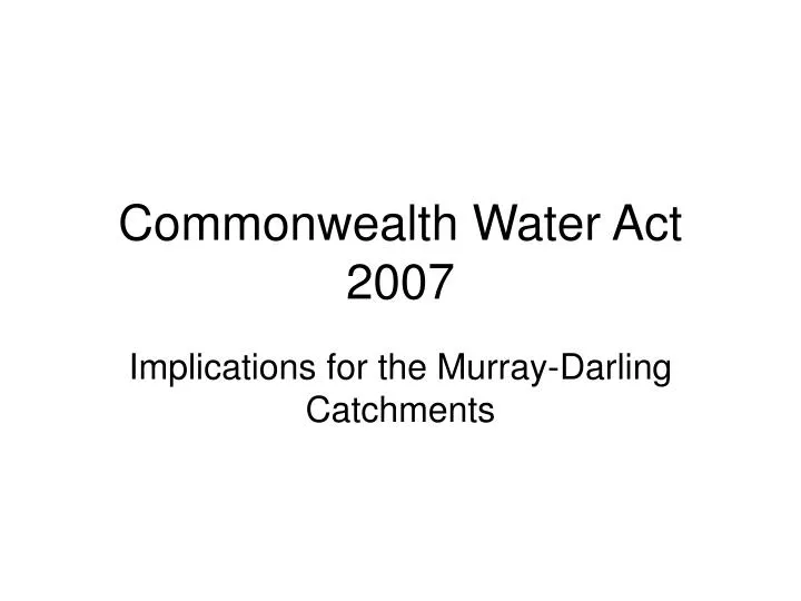 commonwealth water act 2007