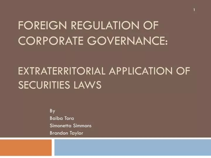 foreign regulation of corporate governance extraterritorial application of securities laws