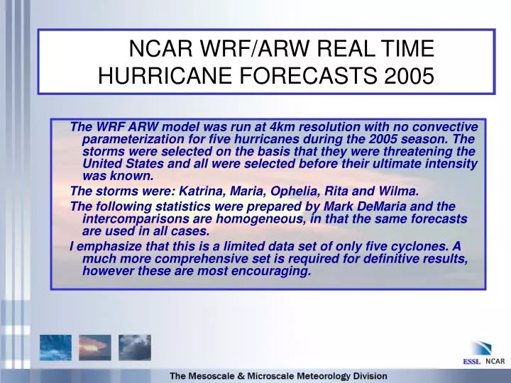 ncar wrf arw real time hurricane forecasts 2005
