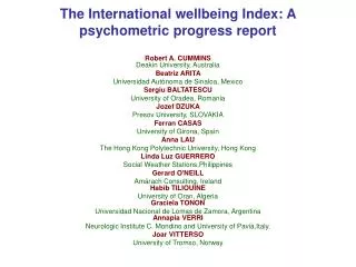 The International wellbeing Index: A psychometric progress report