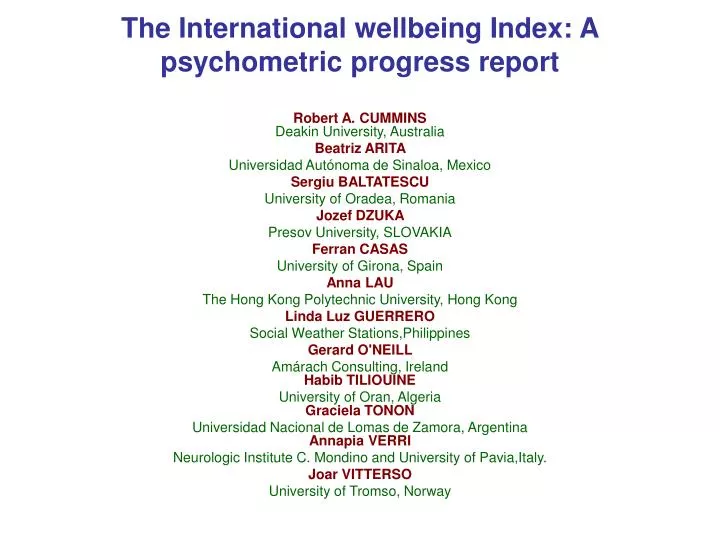 the international wellbeing index a psychometric progress report