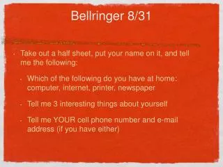 Bellringer 8/31