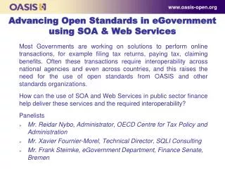 Advancing Open Standards in eGovernment using SOA &amp; Web Services