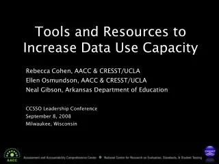 Tools and Resources to Increase Data Use Capacity